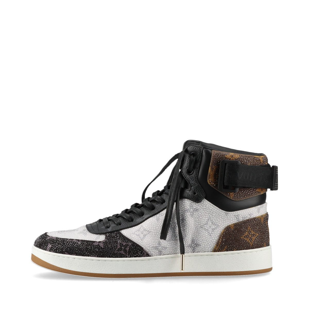 Louis Vuitton Rivoli line 18 years PVC & leather High-top Sneakers UK6 Men's Black × White MS1108 Monogram Swarovski There is a replacement string