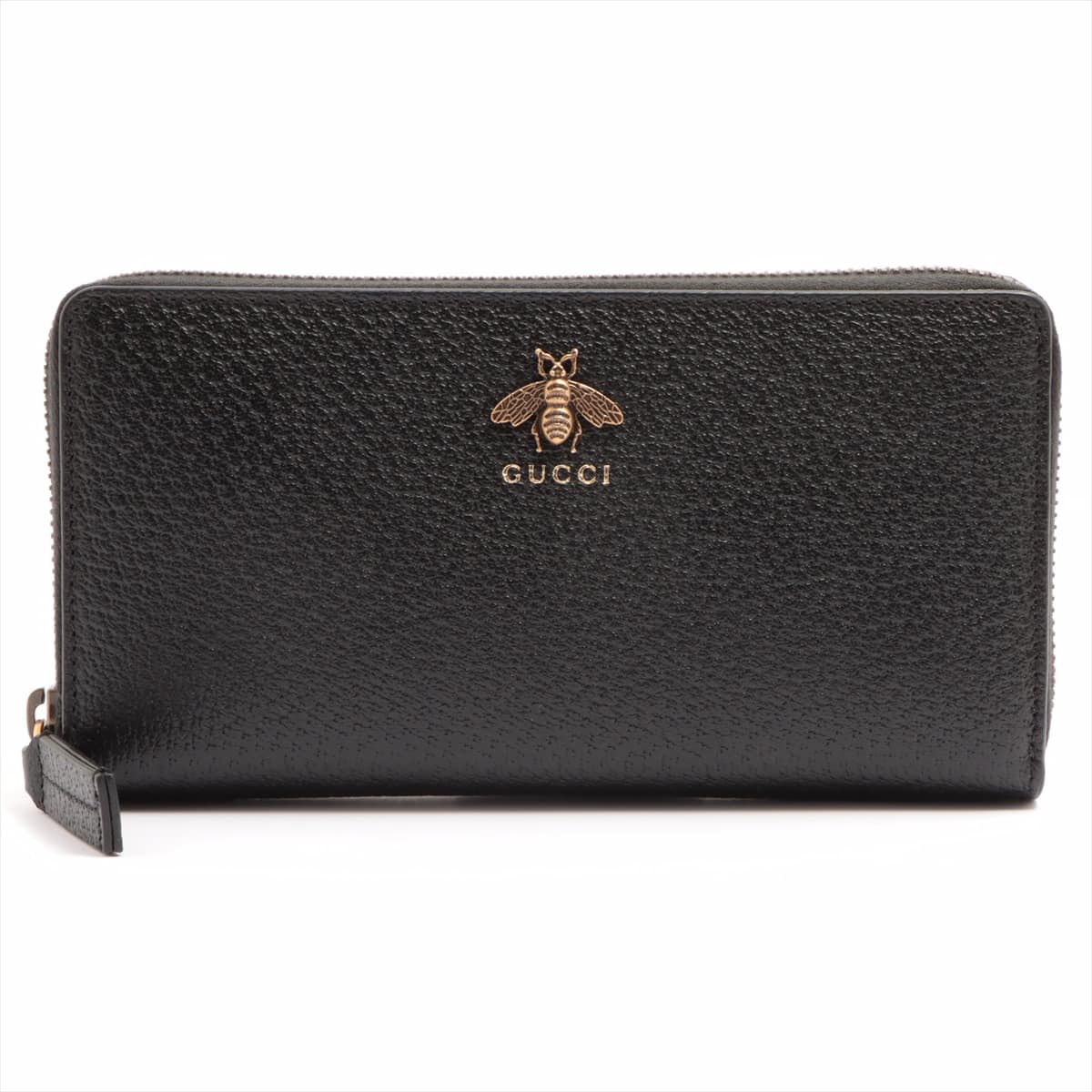 Gucci Animalier 523667 Leather Round-Zip-Wallet Black