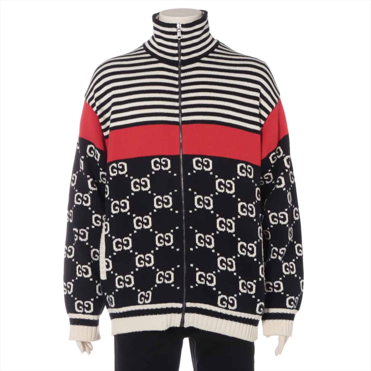 Gucci GG Cotton Knit jacket XL Men's Navy x red  545701