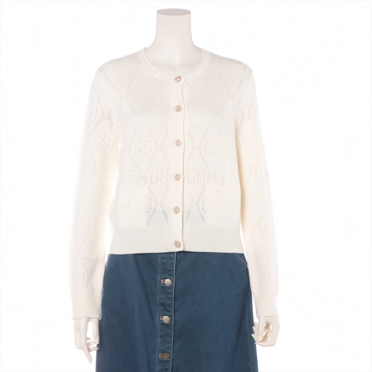 Gucci Wool Cardigan S Ladies' White  642117 GG perforated