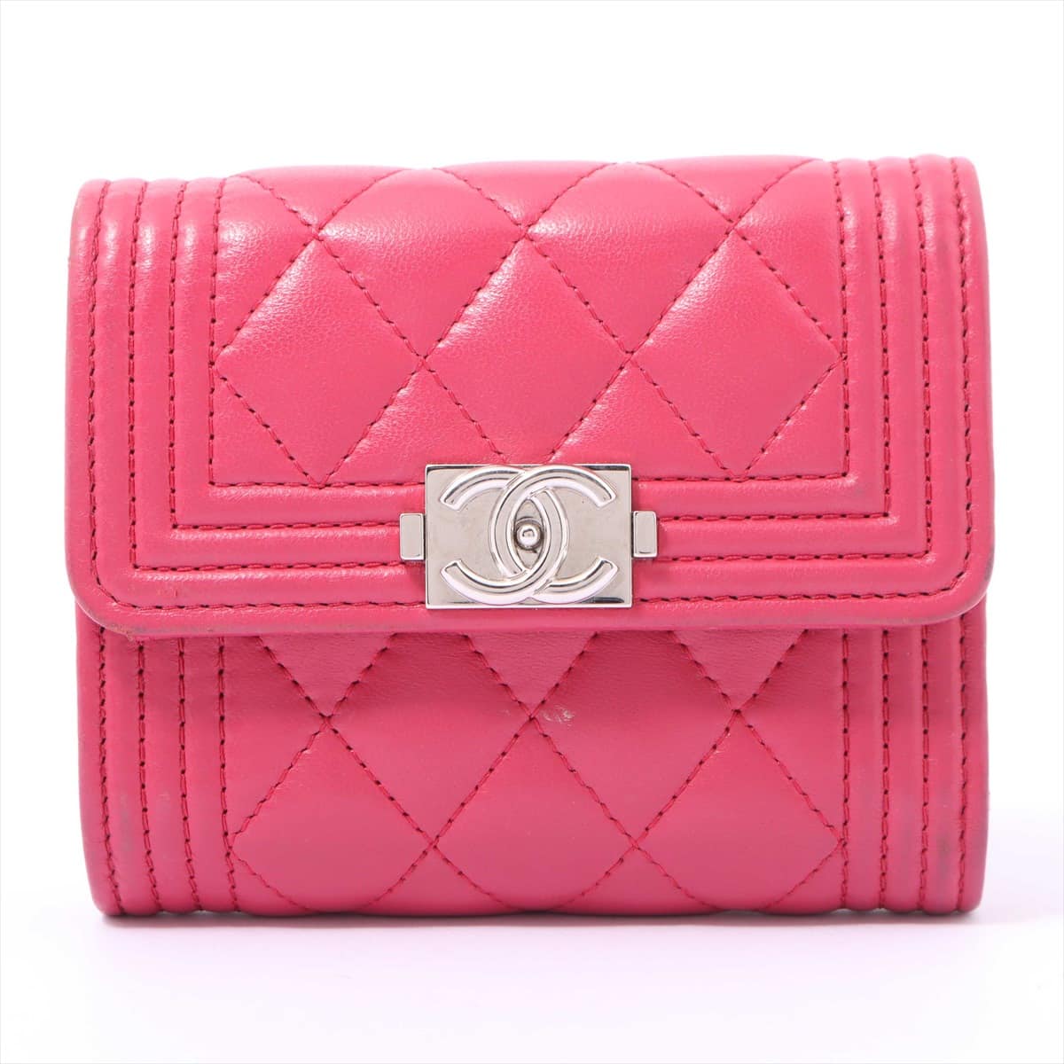 Chanel Boy Chanel Lambskin Wallet Pink Silver Metal fittings 29th