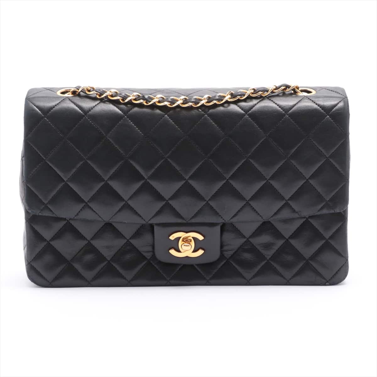 Chanel Matelasse Lambskin Single flap Double chain bag Black Gold Metal fittings 1XXXXXX with pouch