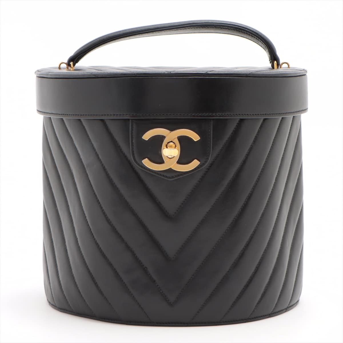 Chanel V Stitch Lambskin Vanity bag 2WAY Black Gold Metal fittings