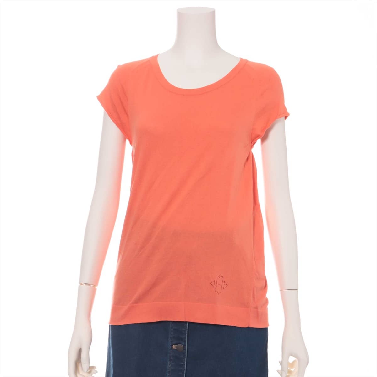 Hermès H Logo Cotton & silk Short Sleeve Knitwear 38 Ladies' Orange