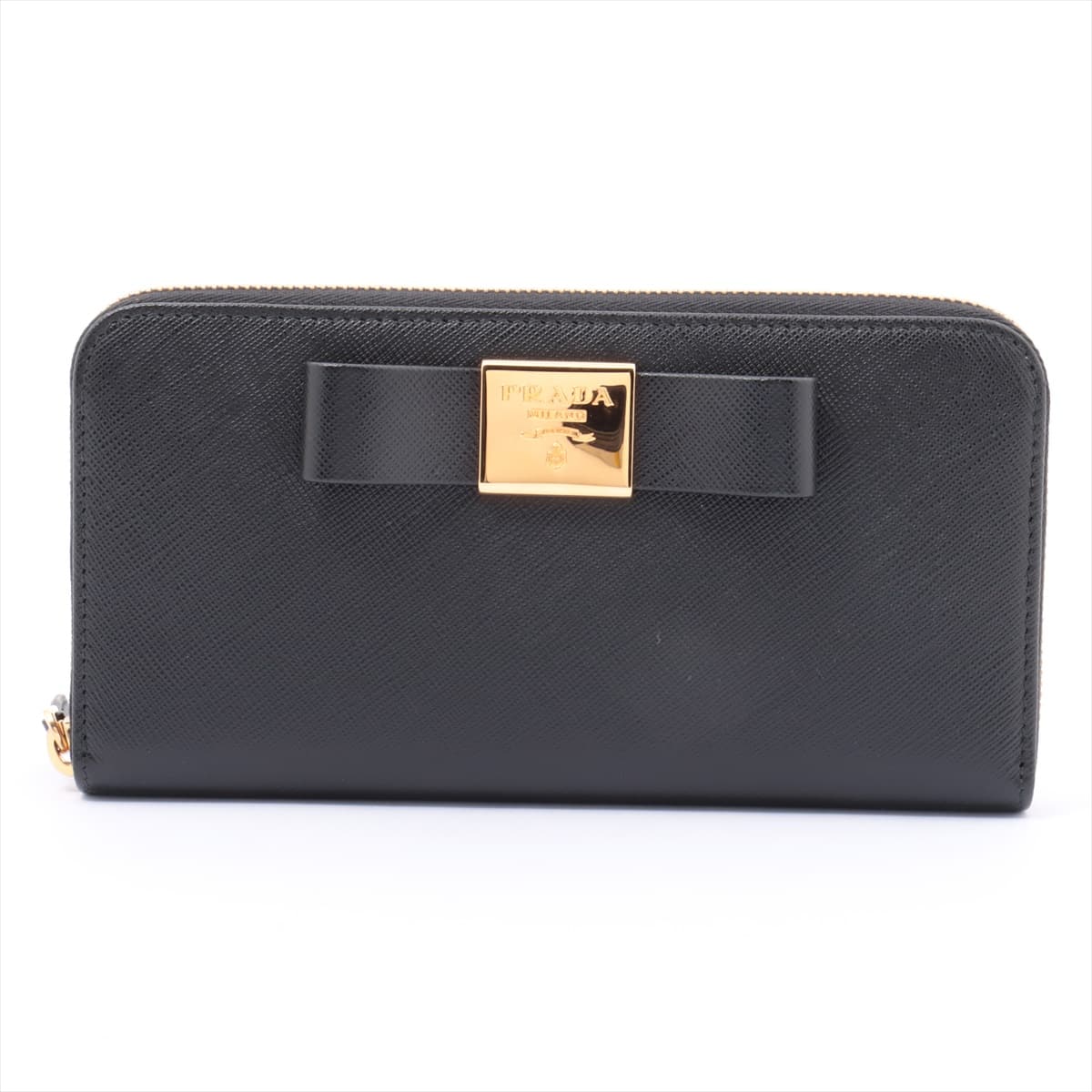 Prada Saffiano Fiocco 1ML506 Leather Round-Zip-Wallet Black