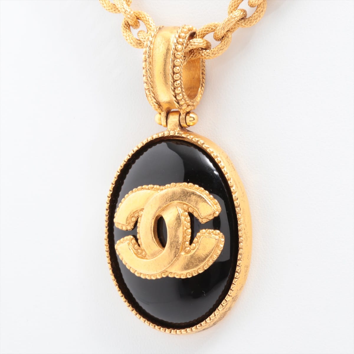 Chanel Coco Mark 96A Necklace GP Black×Gold