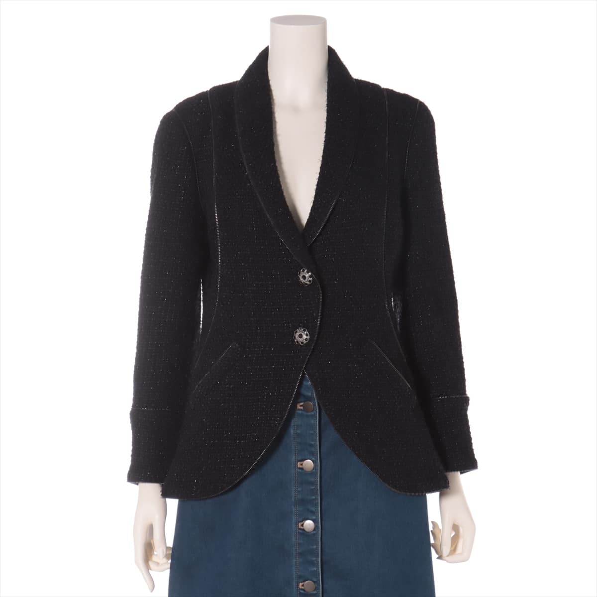 Chanel 08A Tweed Jacket 36 Ladies' Black  Zip decoration Gripore button
