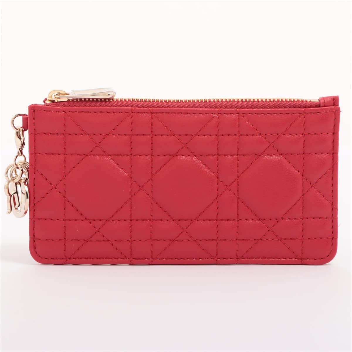 Christian Dior Lady Dior Cannage Leather Pass Holder Red
