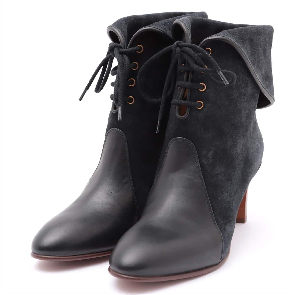 Chloe Suede & Leather Short Boots 36 Ladies' Black x Gray