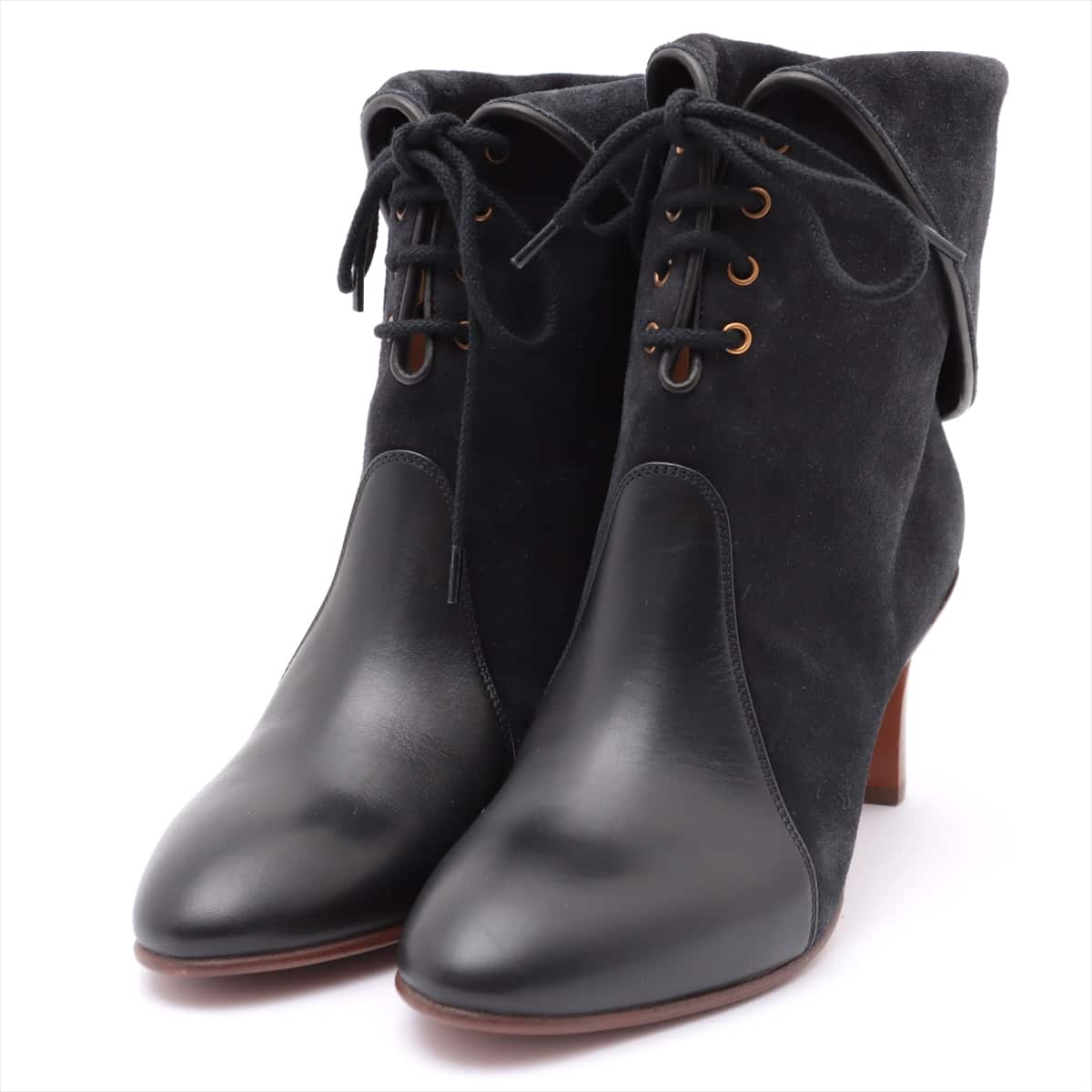 Chloe Leather & Suede Short Boots 36 Ladies' Black x Gray