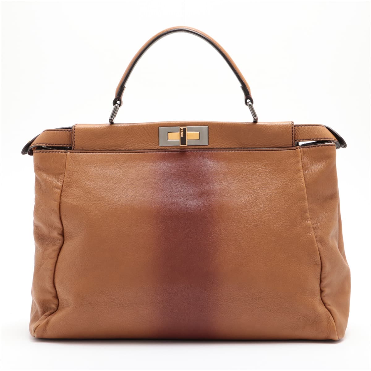 Fendi Peek-a-boo Large Leather & Cowhide 2way handbag Brown 8BN210