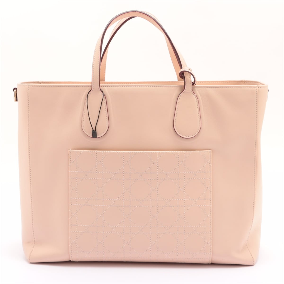 Christian Dior Cannage stitch Leather 2 way tote bag Pink beige open papers with pouch