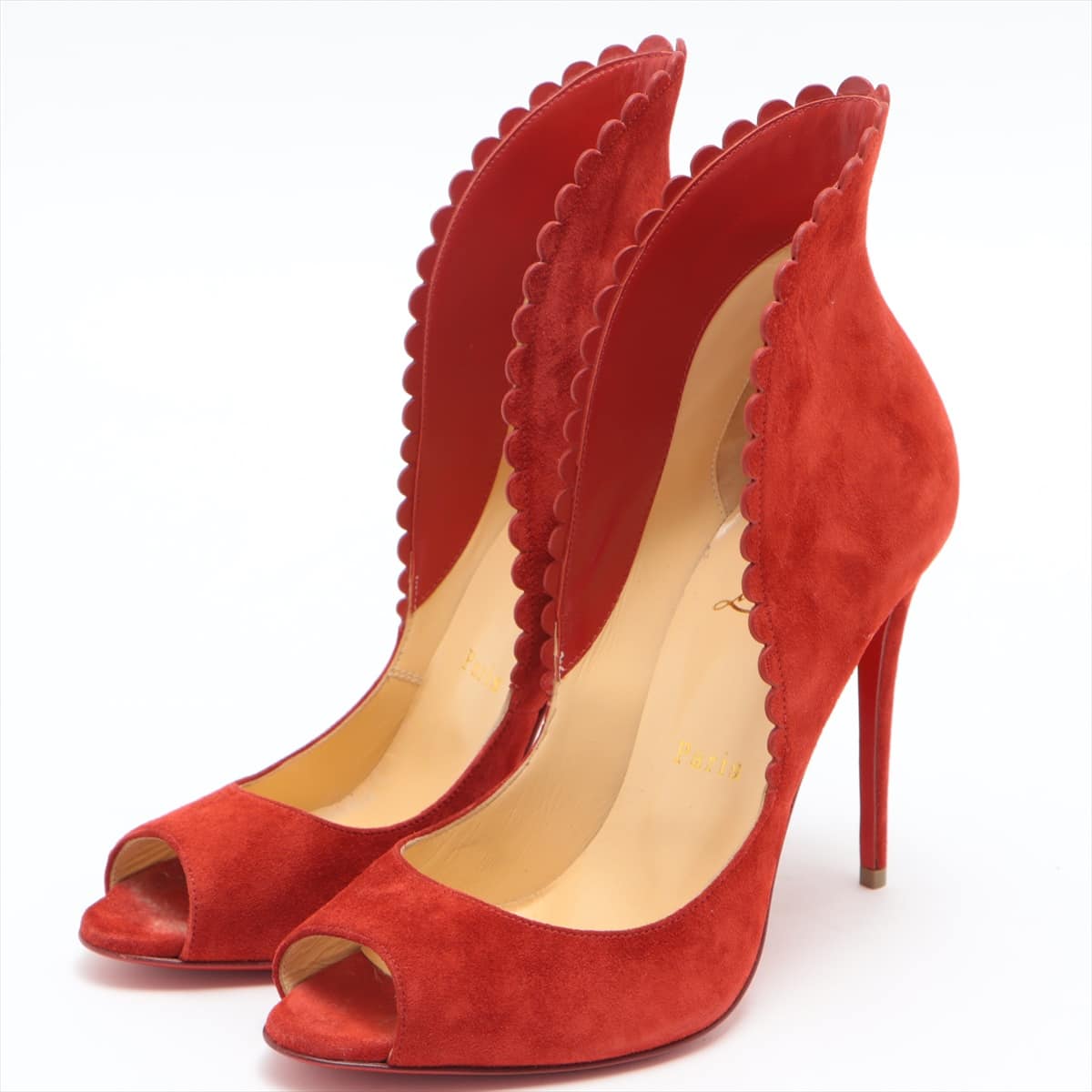 Christian Louboutin Suede Open-toe Pumps 38 Ladies' Red scalloped