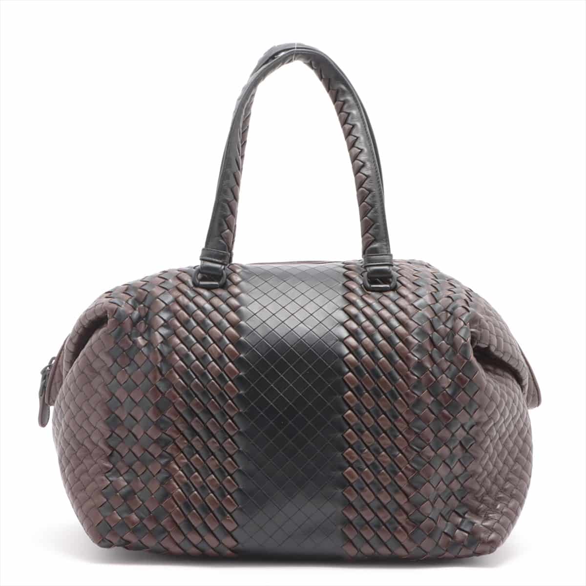 Bottega Veneta Intrecciato Leather Hand bag Black × Brown
