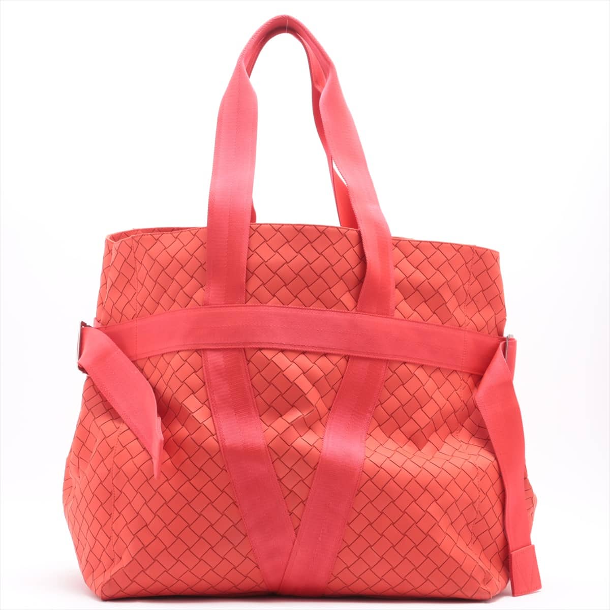 Bottega Veneta Intrecciato Nylon & Leather Tote bag Red with pouch