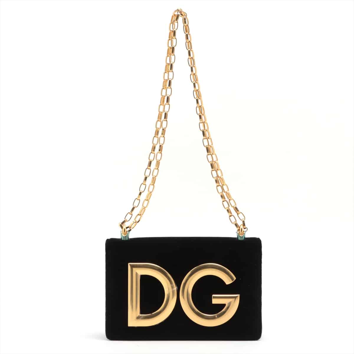 Dolce & Gabbana Velvet x leather Chain shoulder bag Black