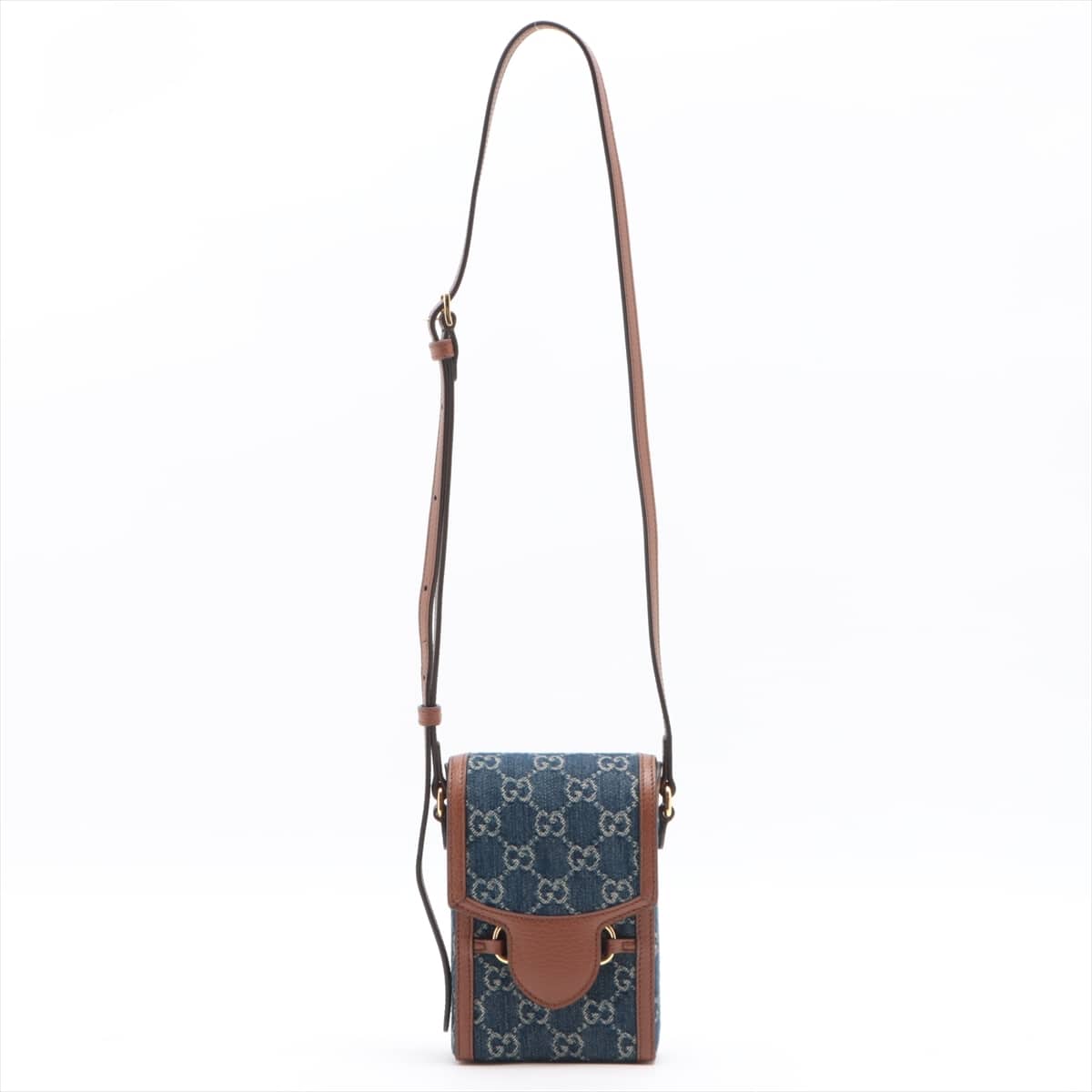 Gucci Horsebit Denim & leather Shoulder bag blue x brown 625615
