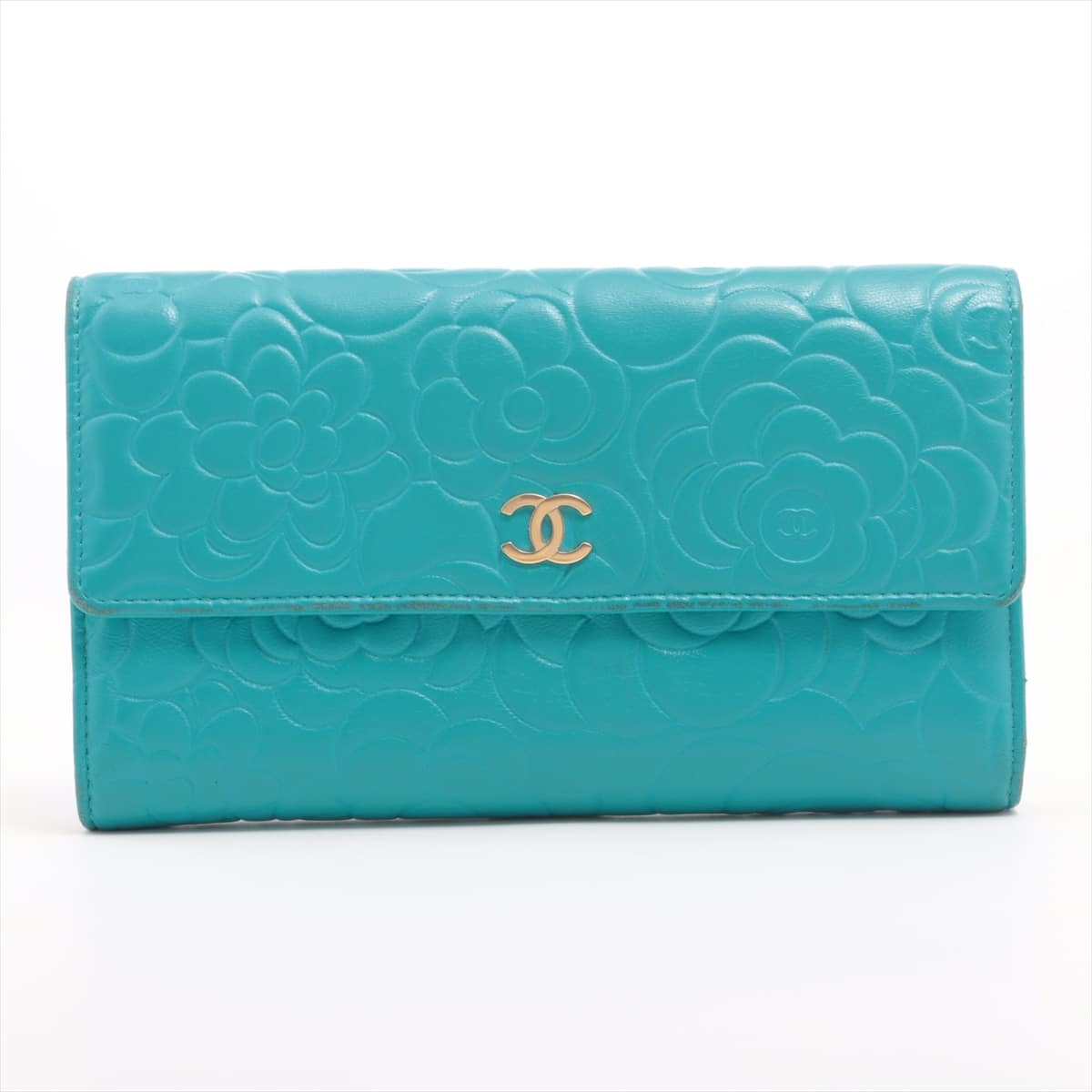 Chanel Camelia Lambskin Wallet Blue Gold Metal fittings 16XXXXXX