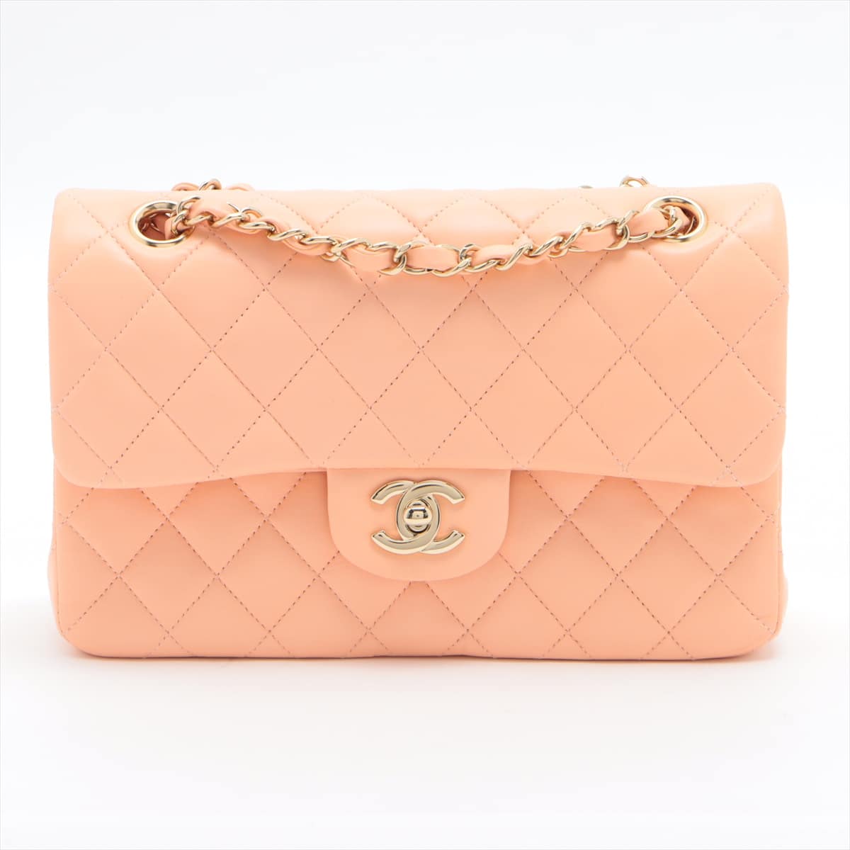 Chanel Matelasse Lambskin Double flap Double chain bag Pink Gold Metal fittings There is an IC chip