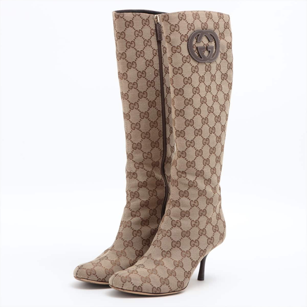 Gucci GG Canvas canvas Long boots 35C Ladies' Brown 184695 Interlocking G