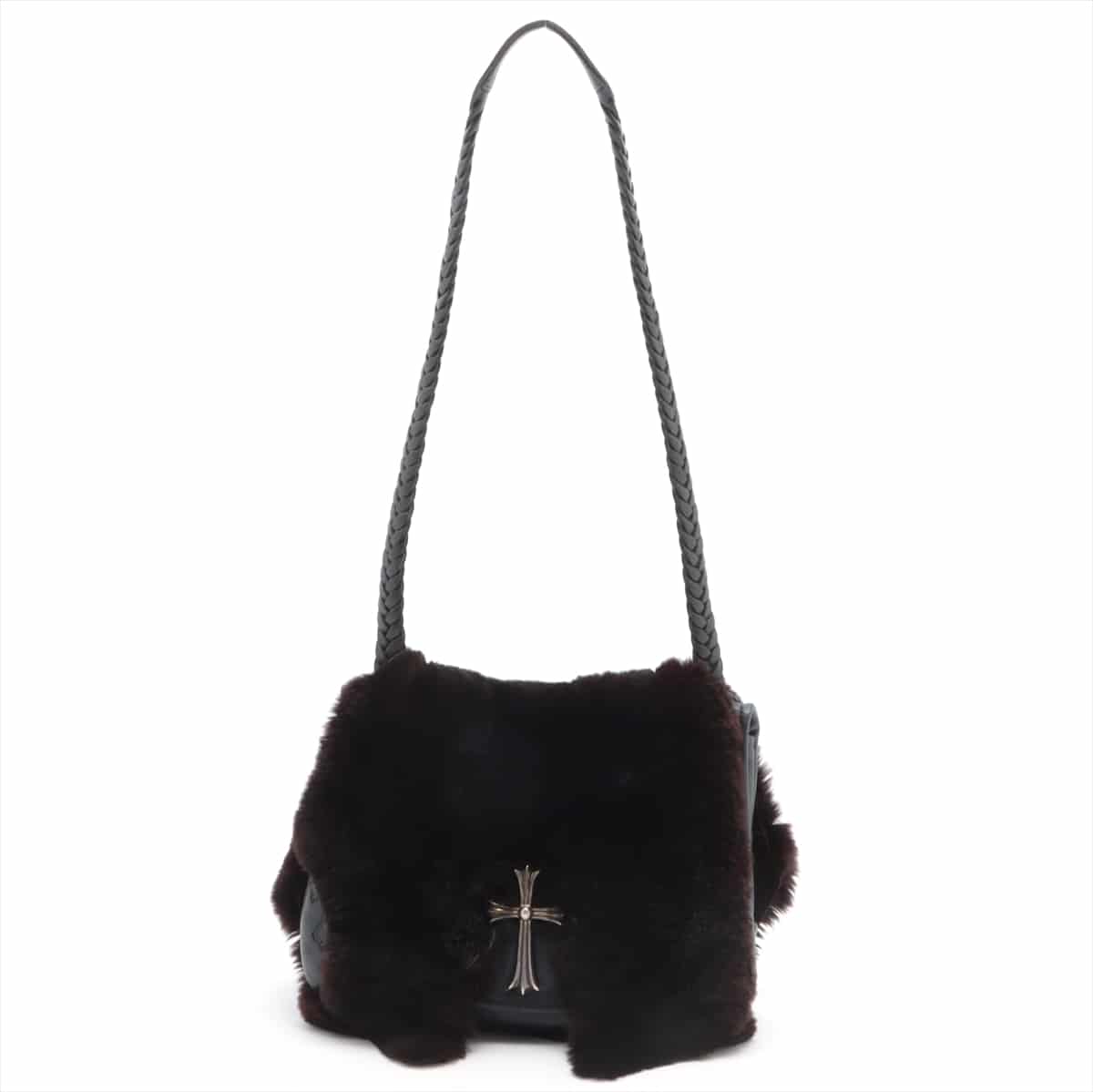 Chrome Hearts Miss Bean Shoulder bag Leather & 925 Black Fur large CH cross