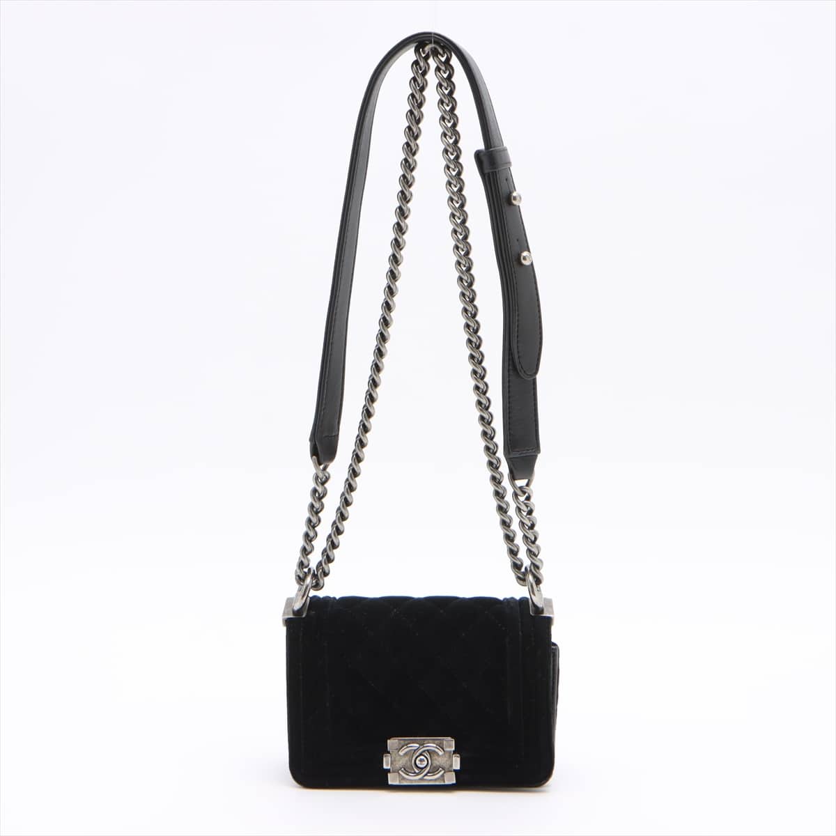 Chanel Mini Boy Chanel Velour & leather Chain shoulder bag Black Gunmetallic hardware 18XXXXXX