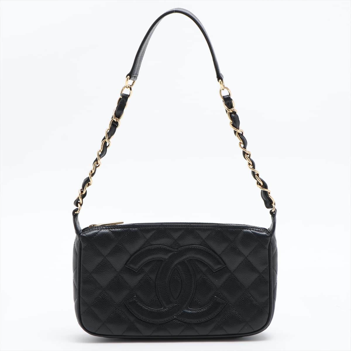 Chanel Matelasse Caviarskin Chain handbag Coco Mark Black Gold Metal fittings 10XXXXXX