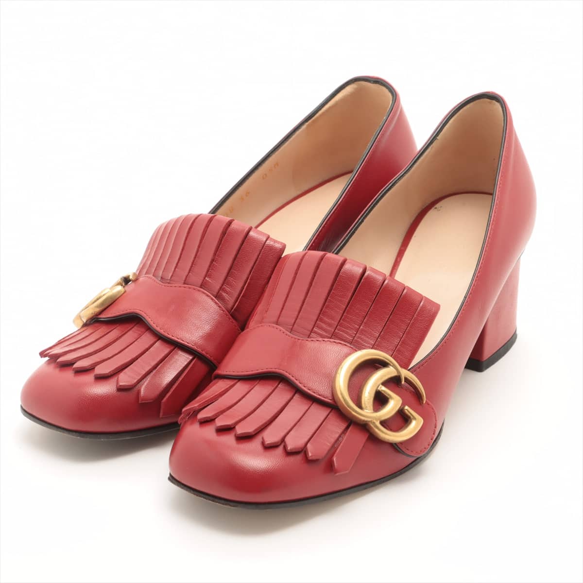 Gucci GG Marmont Leather Pumps 36 Ladies' Red 408208 Fringe