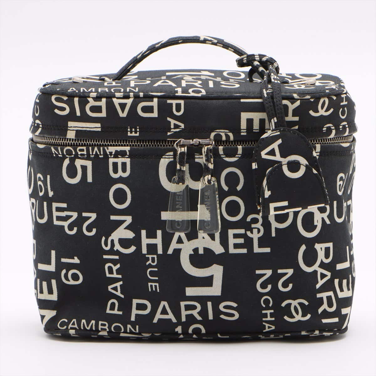 Chanel By C canvas Vanity bag Black × White Silver Metal fittings 7XXXXXX Peeling inside the pocket