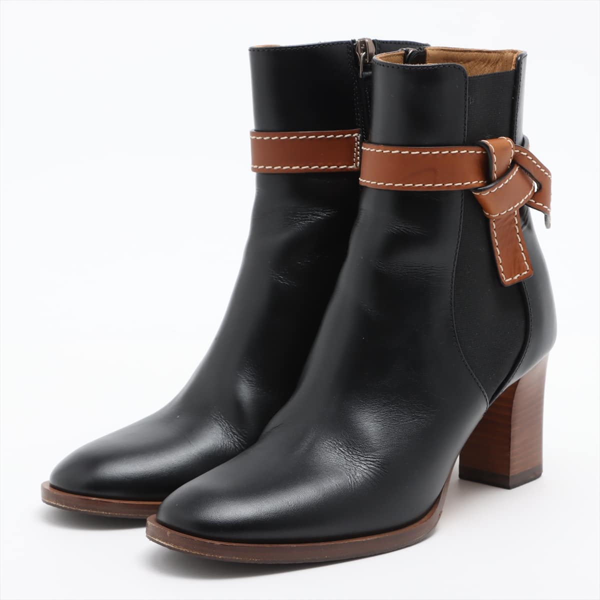Loewe Leather Short Boots 36 Ladies' Black × Brown gate boots Lift repair