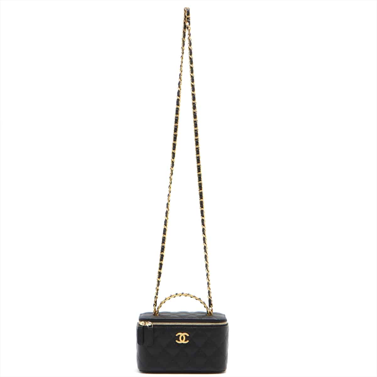 Chanel Matelasse Caviarskin Vanity bag 2WAY Black Gold Metal fittings 31st