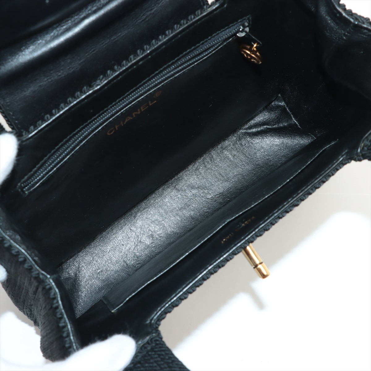 Chanel Coco Mark Raffia Hand bag Black Gold Metal fittings 5XXXXXX