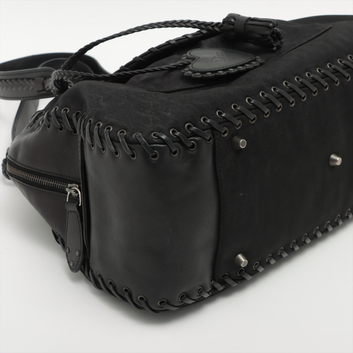 Christian Dior Trotter Nylon & Leather Hand bag Black