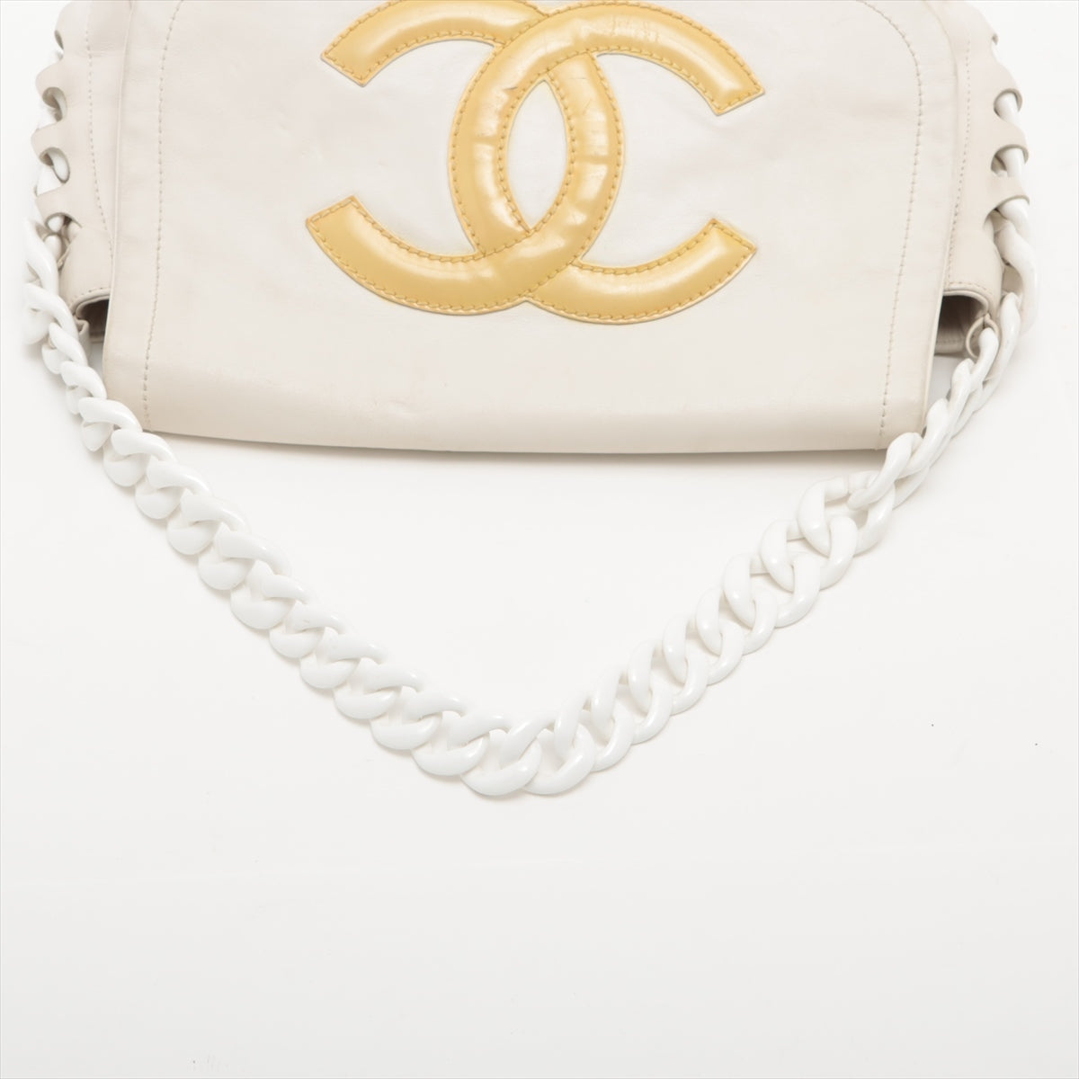 Chanel Coco Mark Lambskin Chain shoulder bag plastic chain White x beige Silver Metal fittings 11XXXXXX