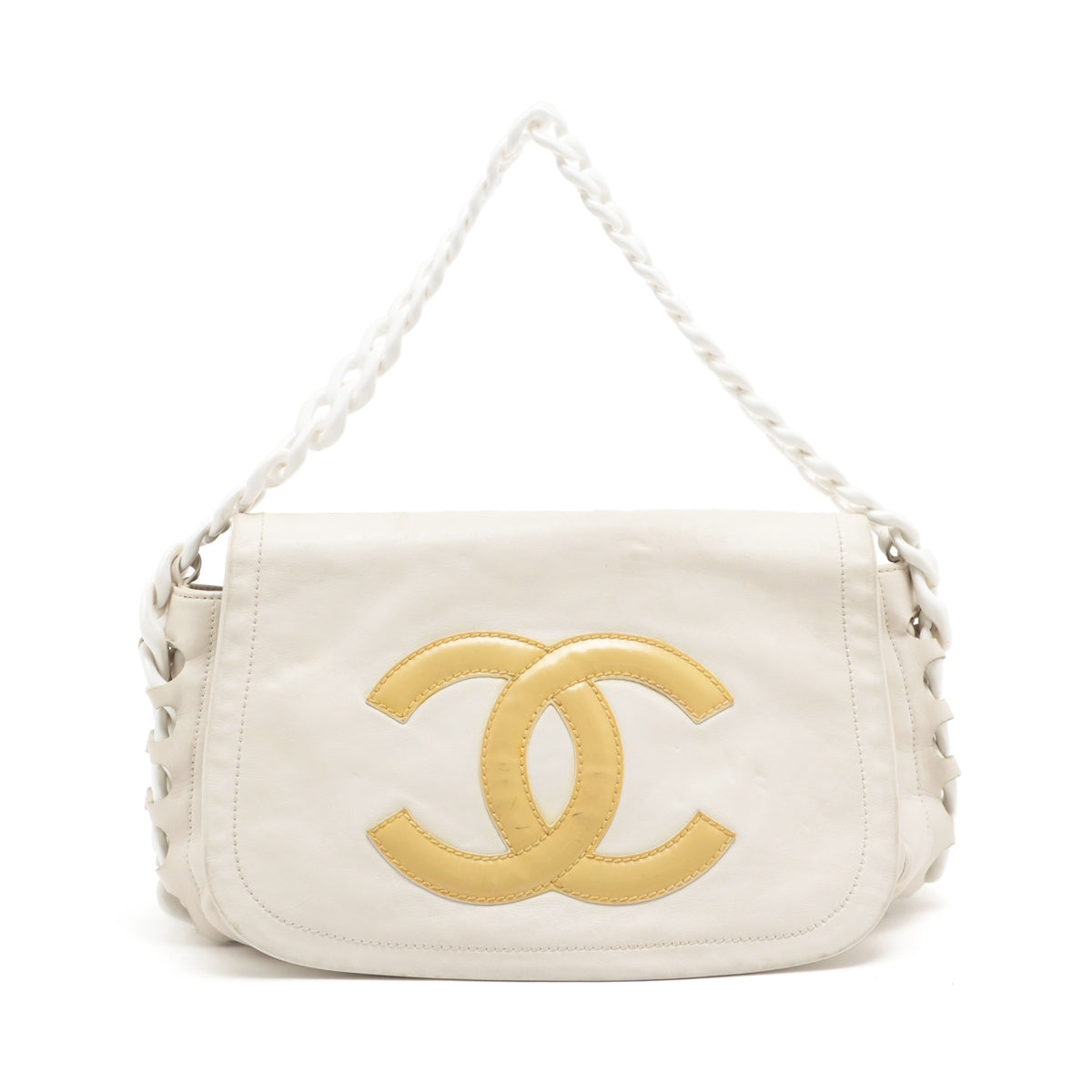 Chanel Coco Mark Lambskin Chain shoulder bag plastic chain White x beige Silver Metal fittings 11XXXXXX