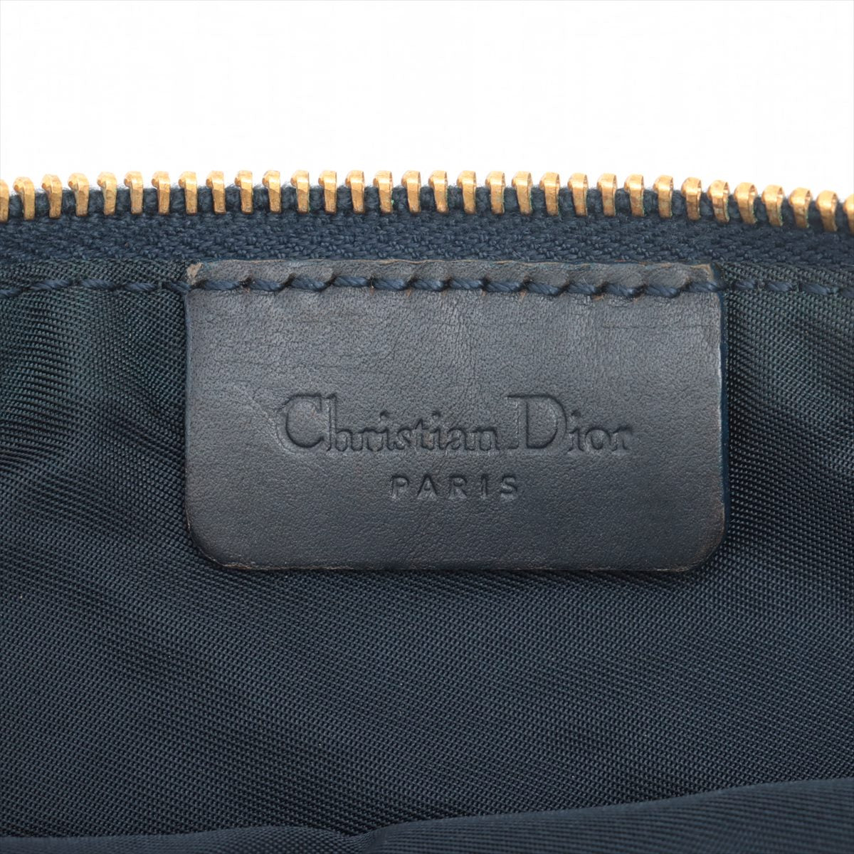 Christian Dior Trotter Saddle Bag Canvas & leather Shoulder bag Navy blue Leather zipper pull is torn and damaged