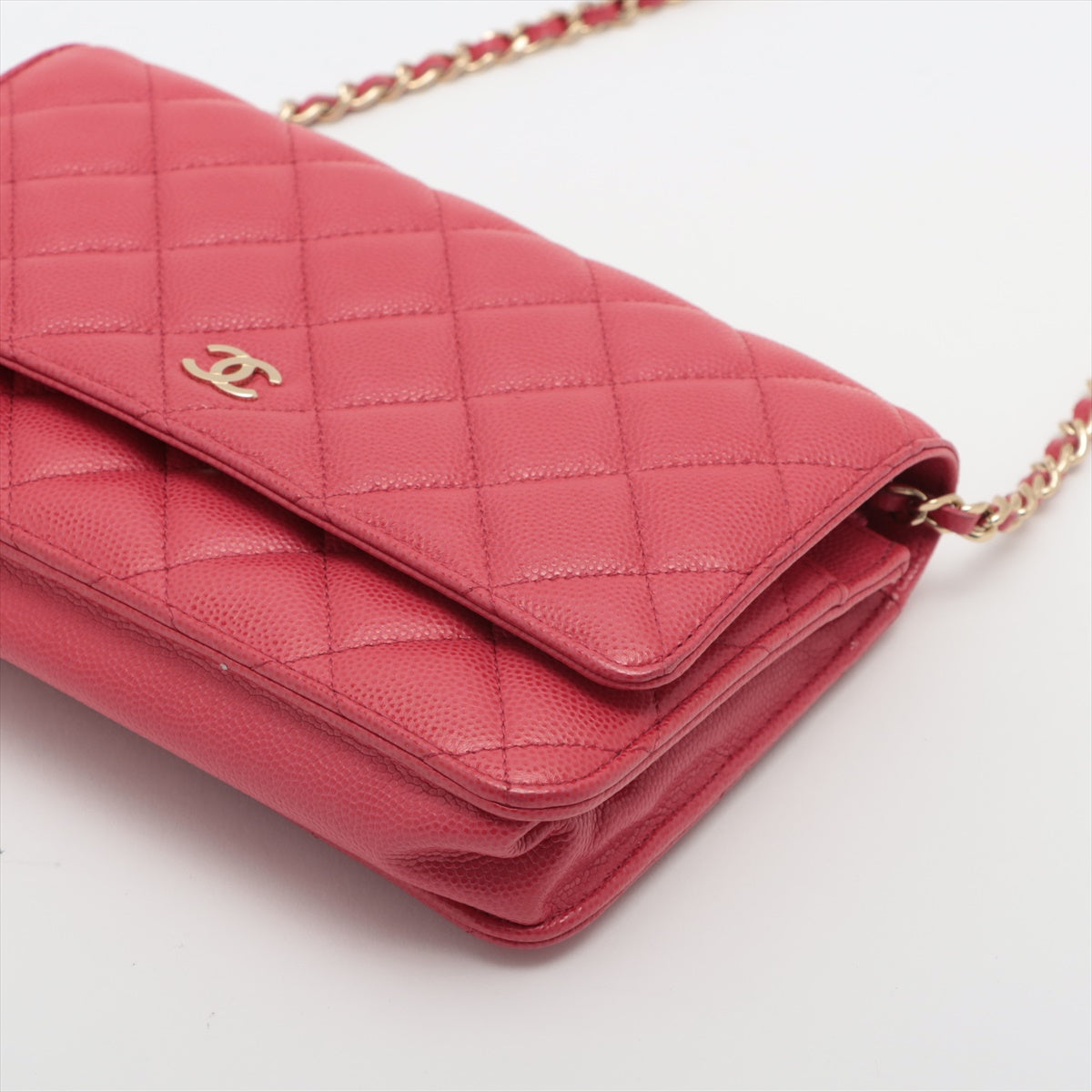 Chanel Matelasse Caviarskin Chain wallet Pink Gold Metal fittings 30