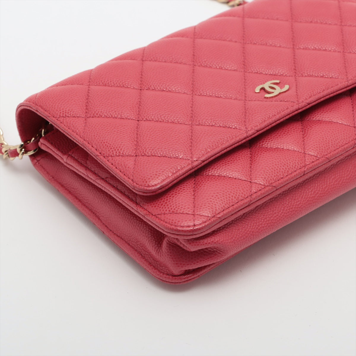 Chanel Matelasse Caviarskin Chain wallet Pink Gold Metal fittings 30