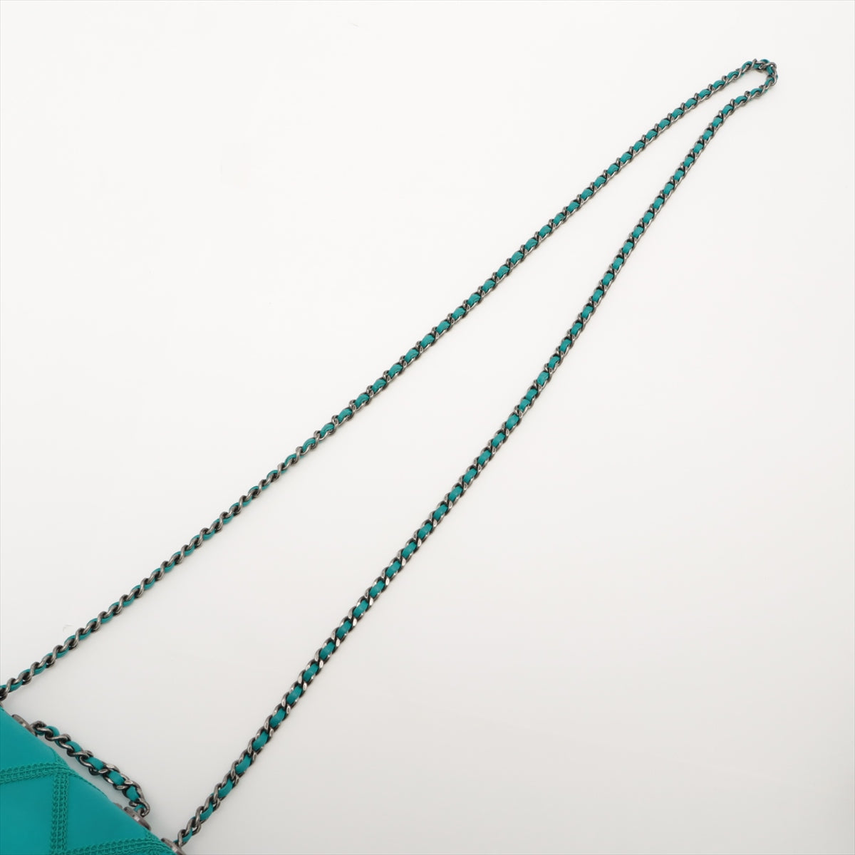 Chanel Bicolore Satin Single flap Double chain bag Green Gunmetallic hardware 17XXXXXX