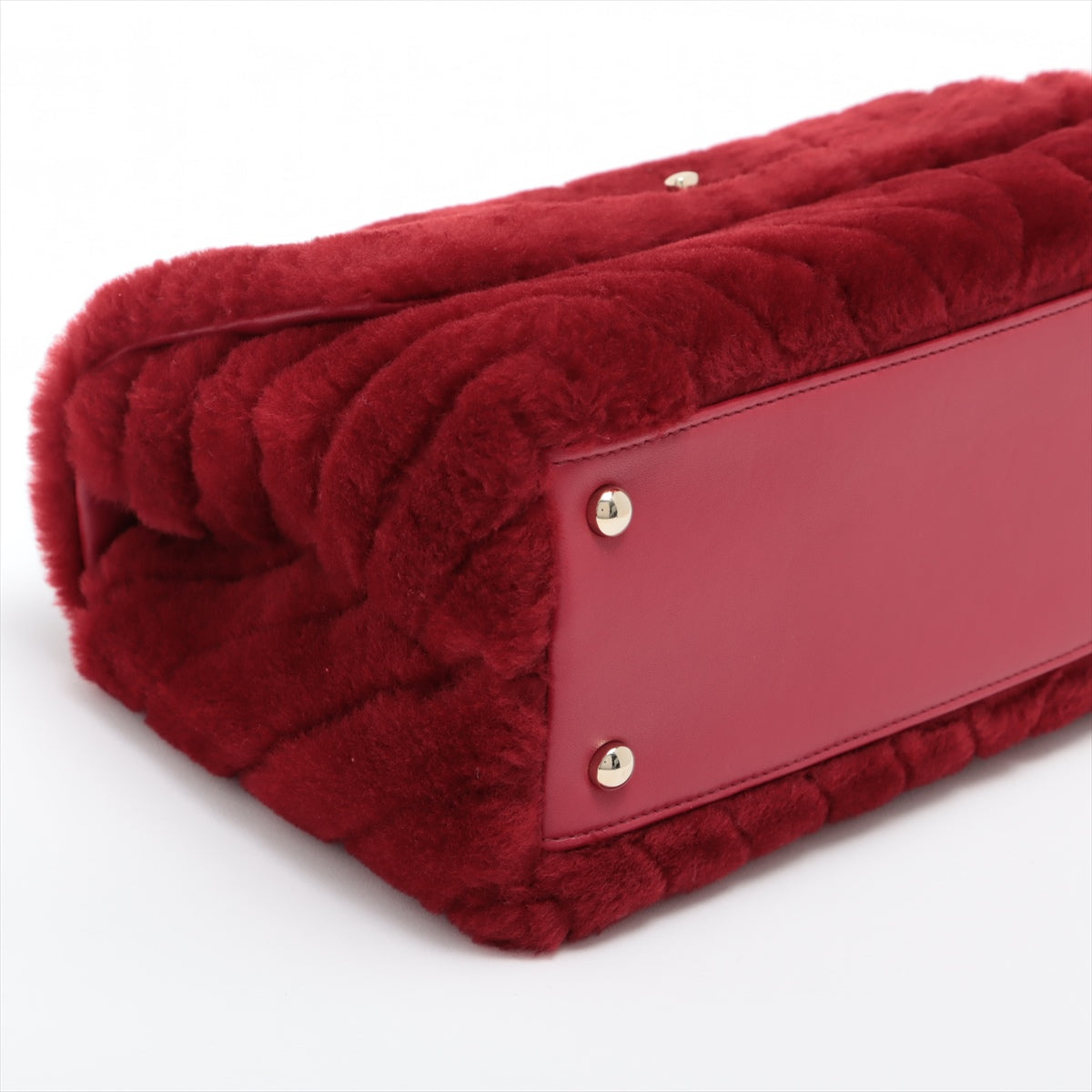 Chanel Coco Handle Fur × Leather 2way handbag Chevron Chain Red Gold Metal fittings 28th
