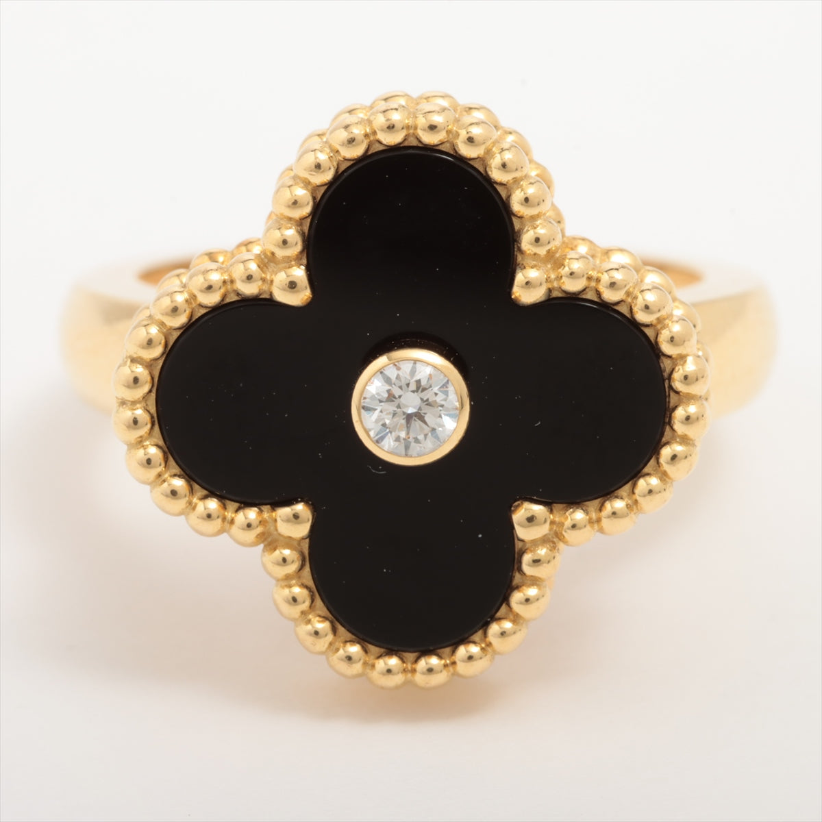 Van Cleef & Arpels Vintage Alhambra 1P diamond Onyx rings 750(YG) 6.8g 47 Bullion scratches