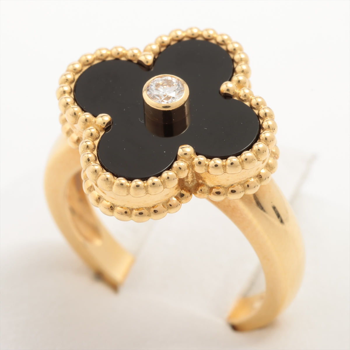 Van Cleef & Arpels Vintage Alhambra 1P diamond Onyx rings 750(YG) 6.8g 47 Bullion scratches