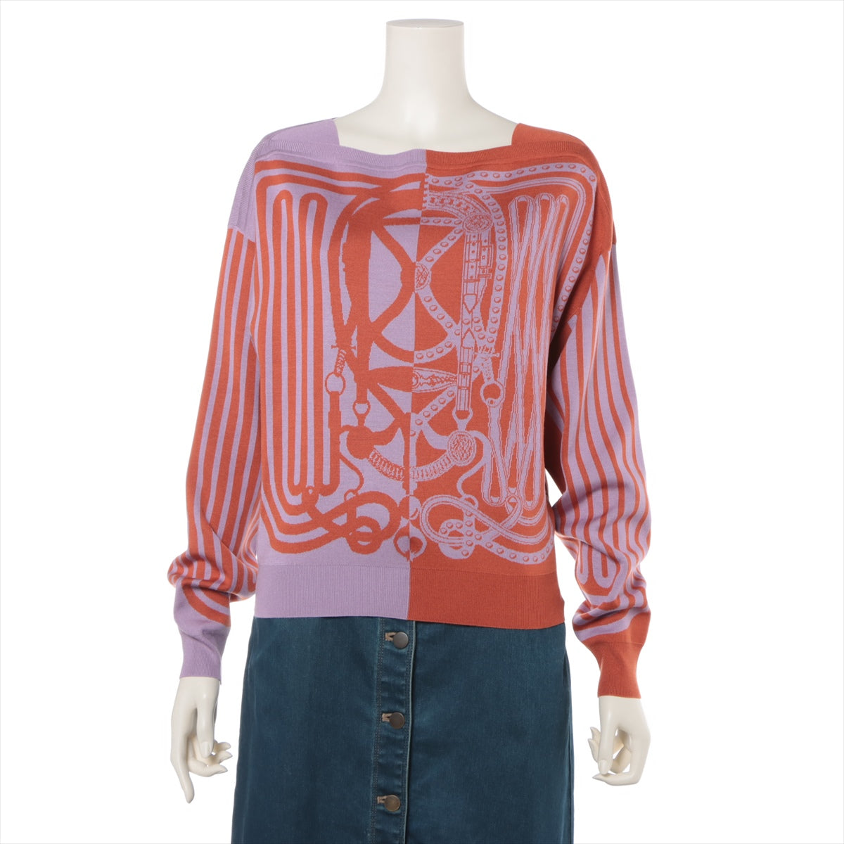 Hermès 22 years Silk Knit 36 Ladies' Orange  Gran Turalala Purple