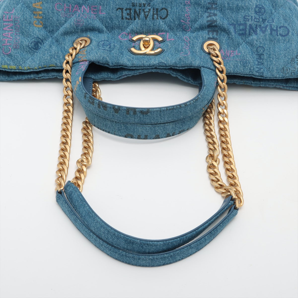 Chanel Matelasse Denim & leather Tote bag Chain shoulder Blue Gold Metal fittings There is an IC chip