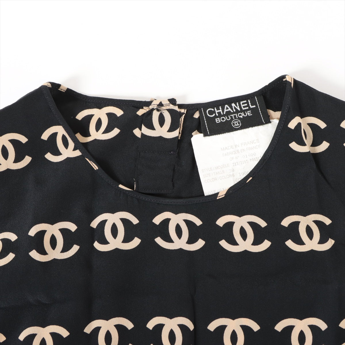 Chanel Coco Mark Silk Blouse 38 Ladies' Black  P01212 Sleeveless