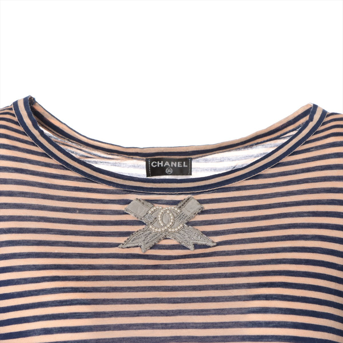 Chanel Coco Mark 09P Cotton T-shirt 40 Ladies' Navy x pink  P35157 borders