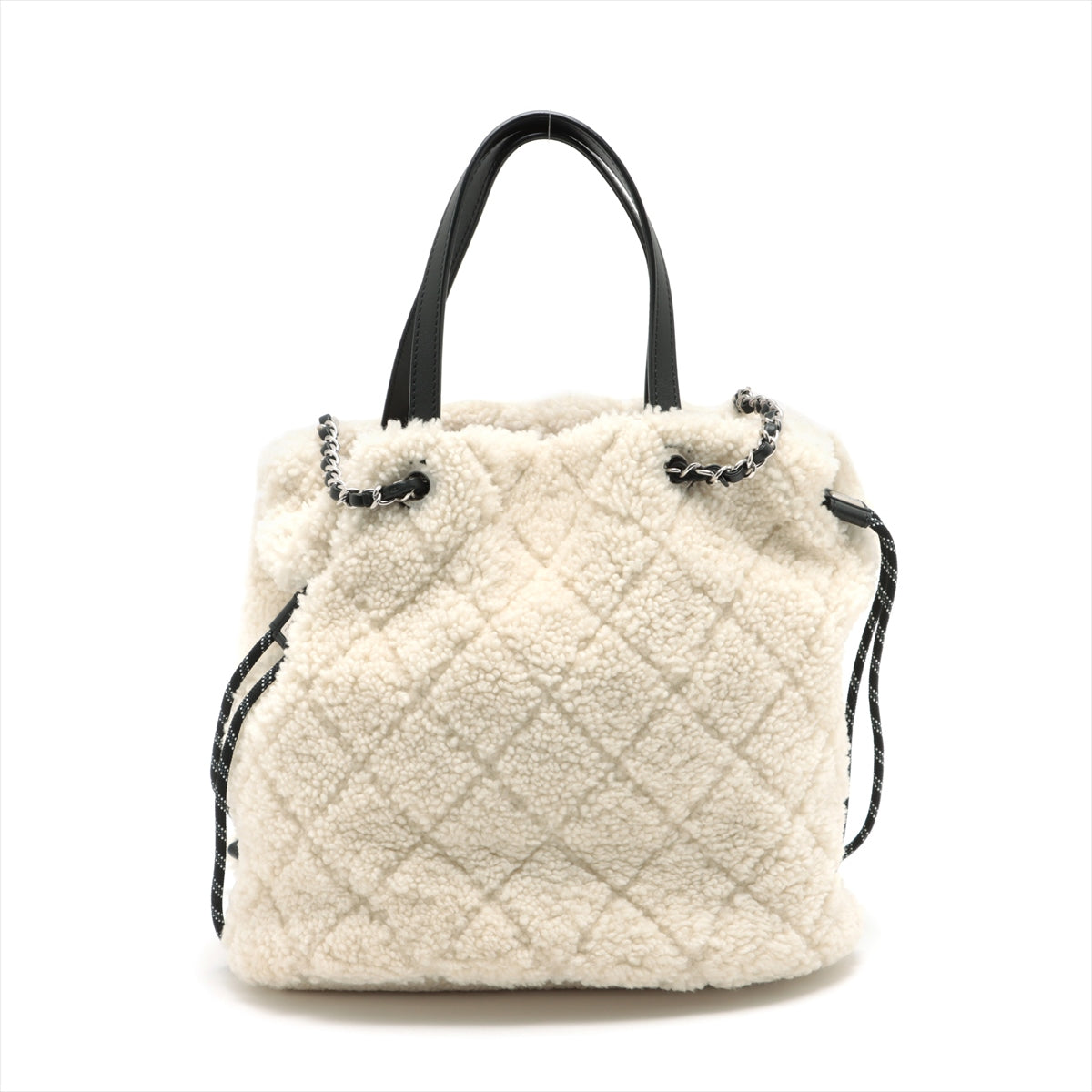 Chanel Coco Neige Mouton × Leather Chain shoulder bag Tweed 2WAY White Silver Metal fittings 28th