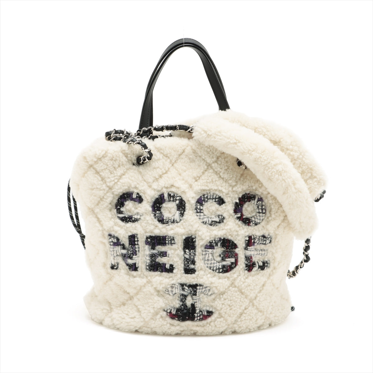 Chanel Coco Neige Mouton × Leather Chain shoulder bag Tweed 2WAY White Silver Metal fittings 28th