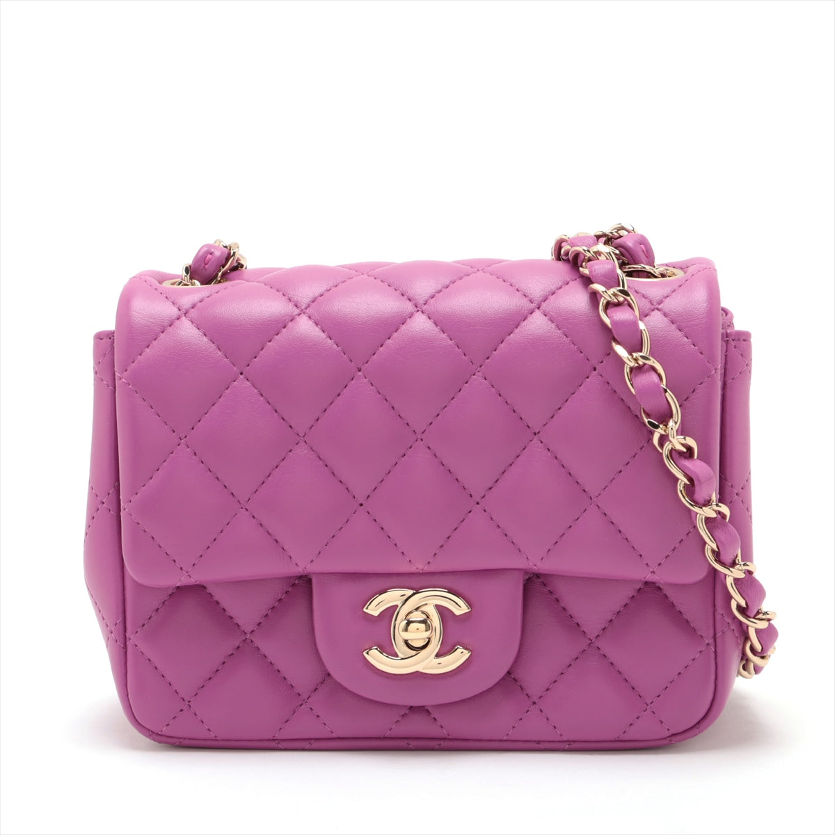Chanel Mini Matelasse Lambskin Single flap single chain bag Purple Gold Metal fittings 30