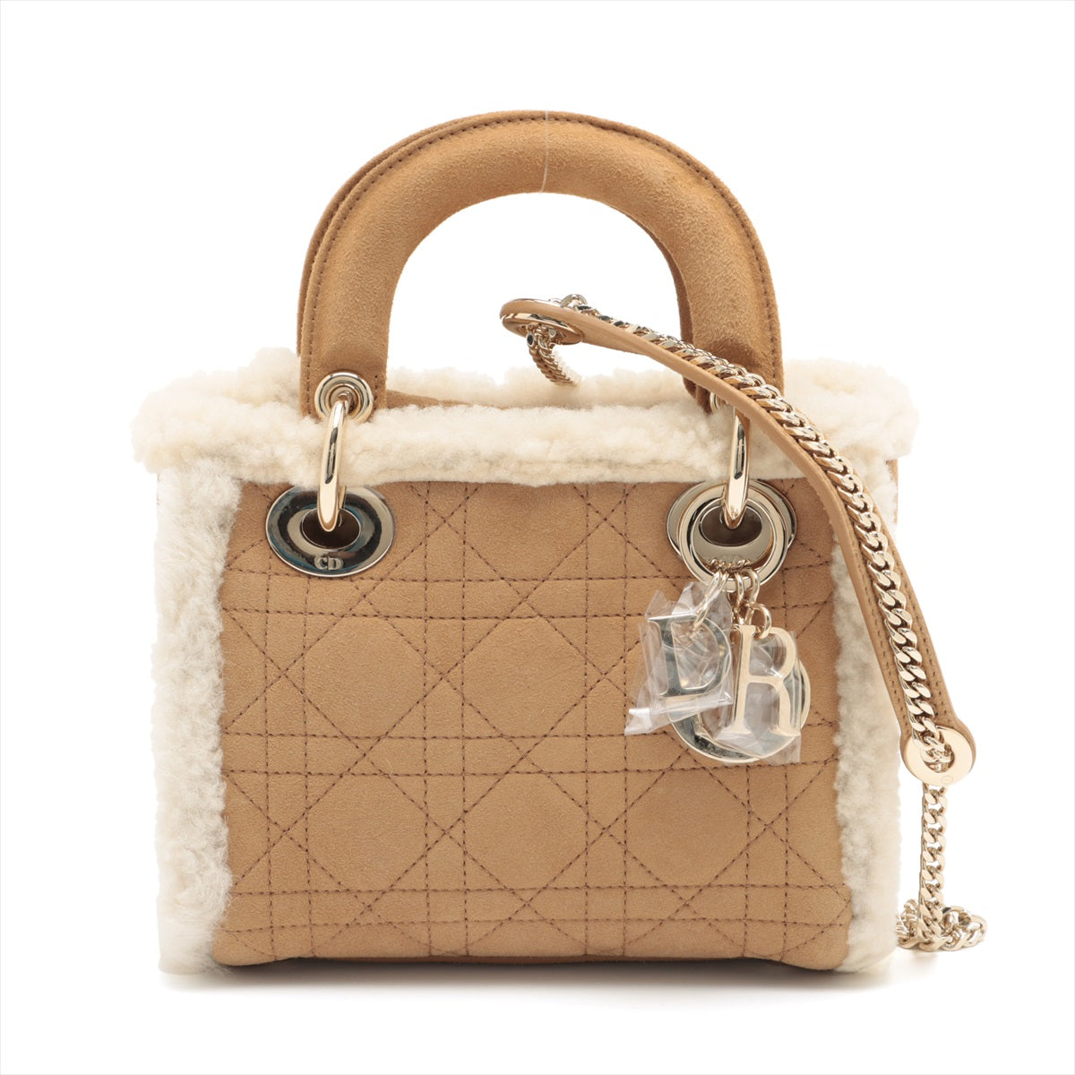 Christian Dior Lady Dior Mini Cannage Suede x sheepskin 2way handbag Beige